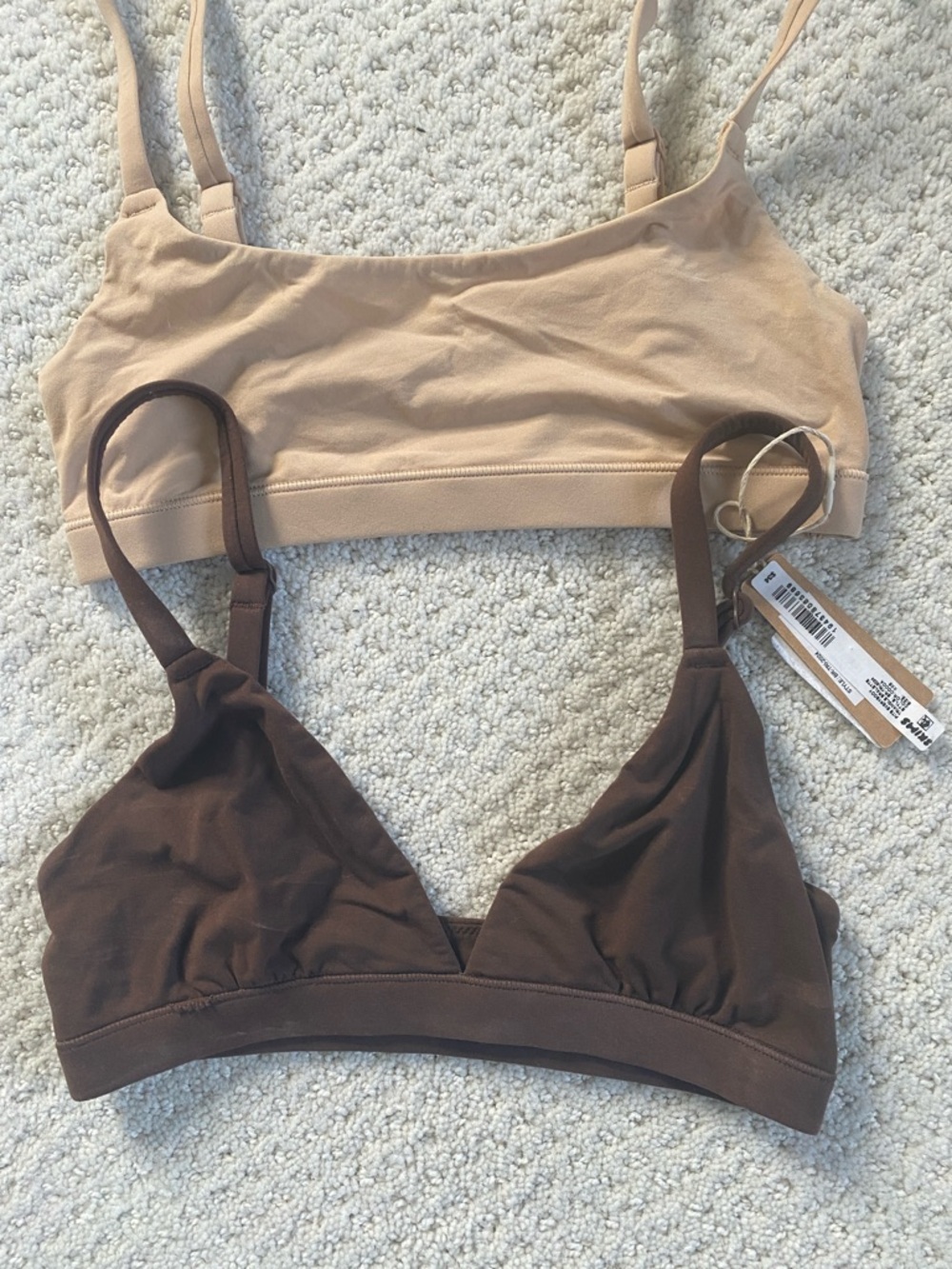 SKIMS Nude and Chocolate Brown Ribless Bralettes